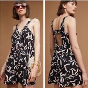 Anthropologie Hei Hei medium black multi palm leaf palma romper.